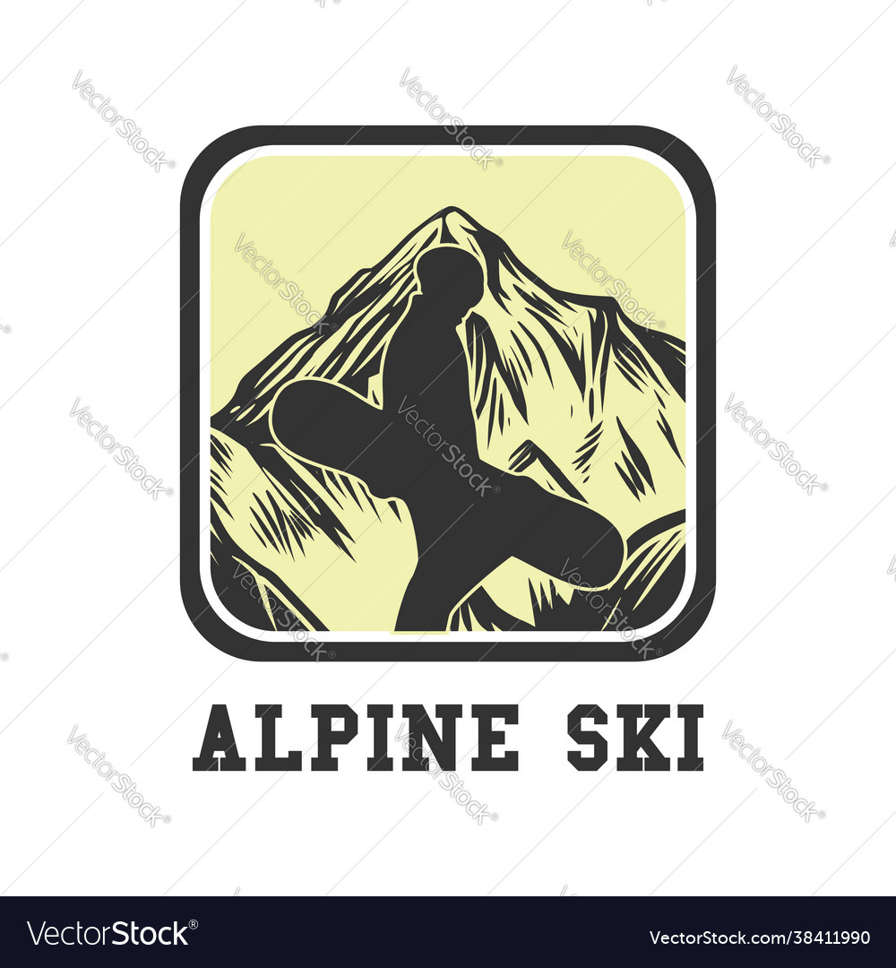 Logo design alpine ski with silhouette man vector image Logo design alpine ski with silhouette man
