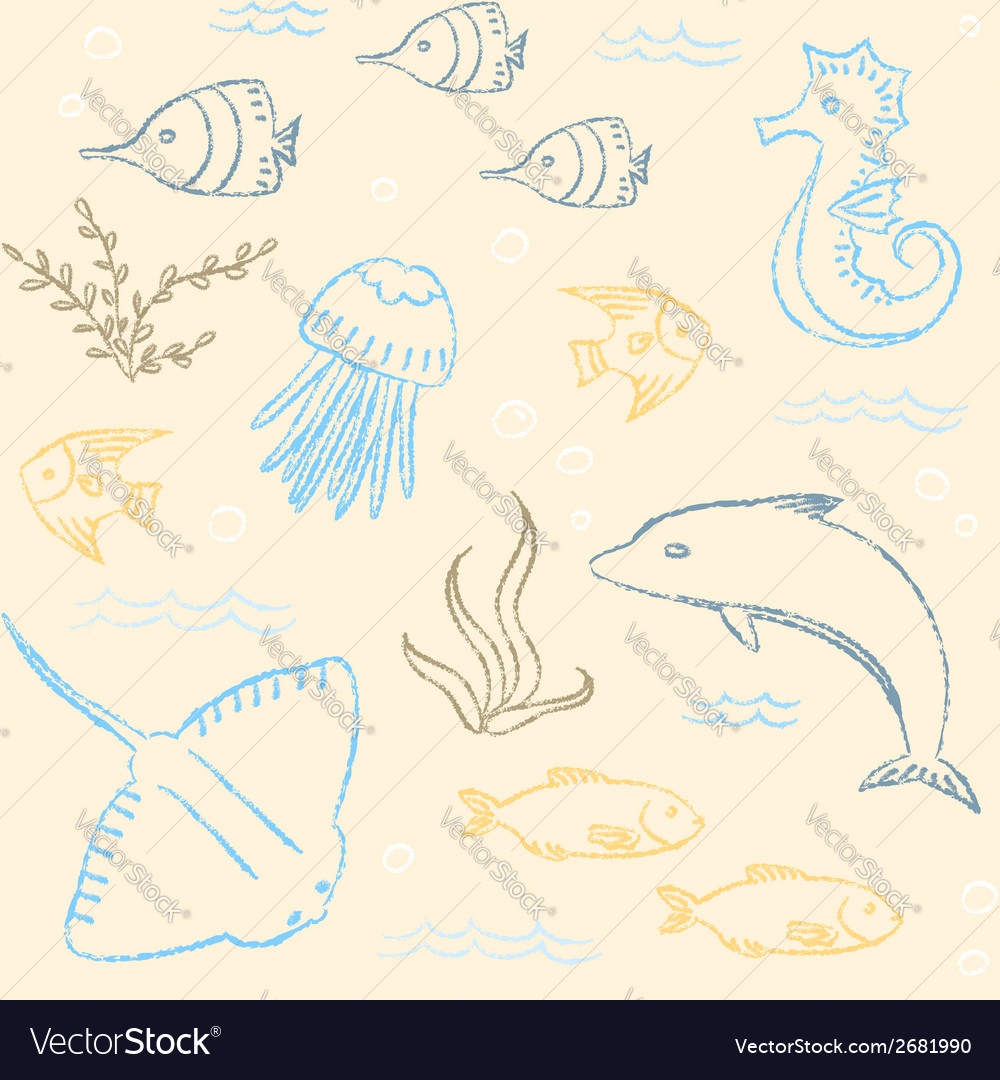 Sealife hand drawn seamless pattern