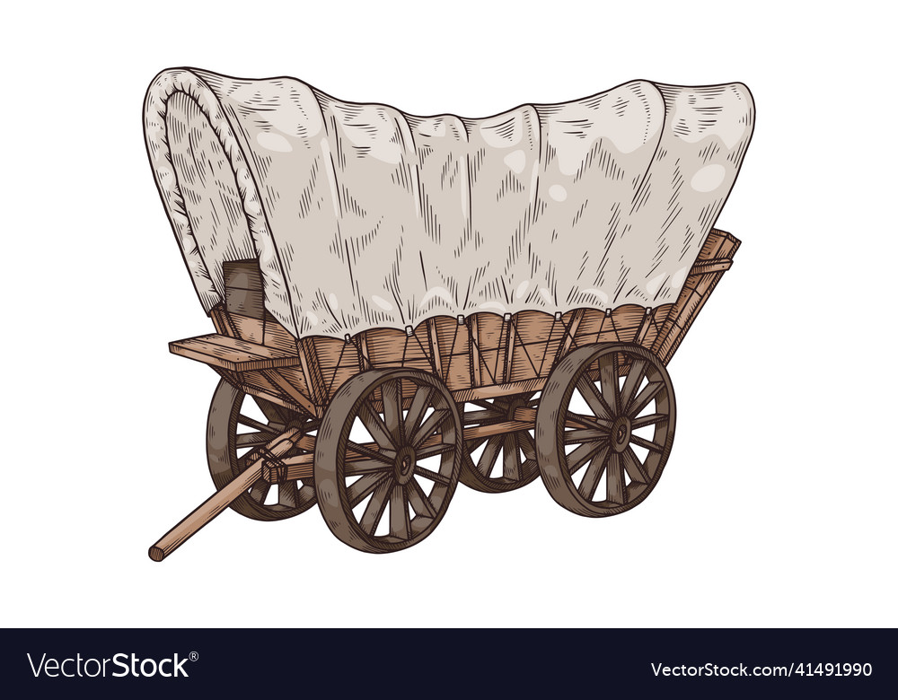 Vintage wooden wagon or carriage in western sketch