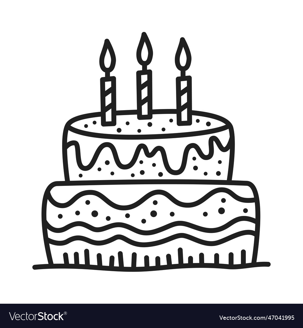 Black birthday cake doodle drawing Royalty Free Vector Image