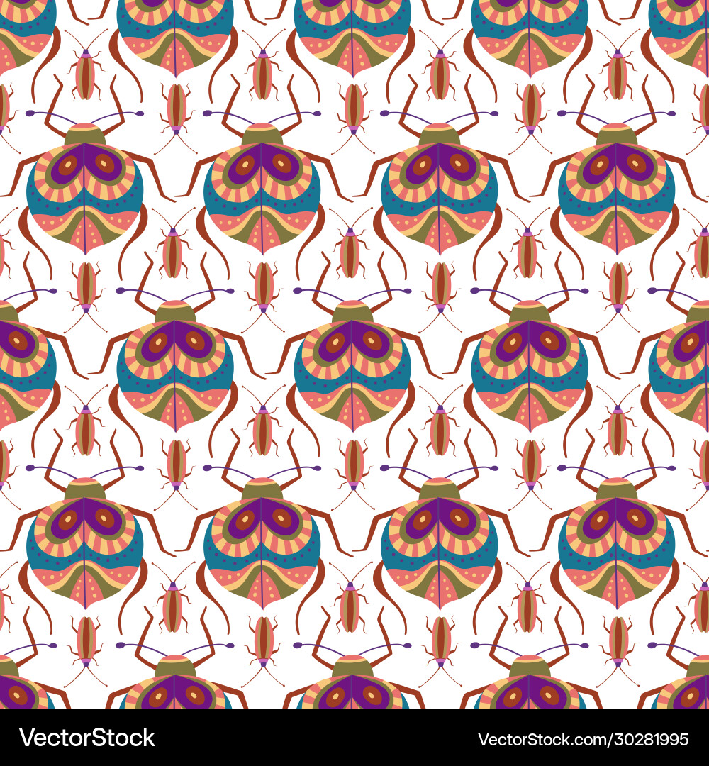 Colorful beetle seamless pattern Royalty Free Vector Image