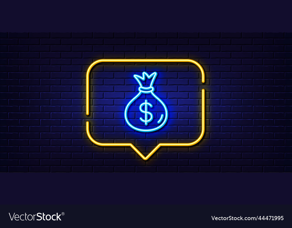 Money bag line icon cash banking currency neon Vector Image