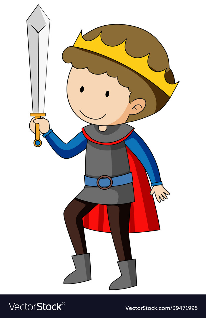 Simple cartoon character of king holding sword Vector Image