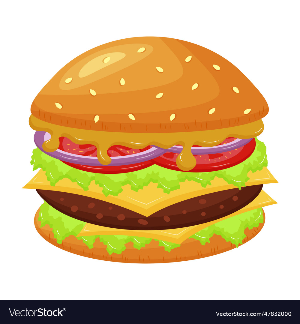 Big hamburger with cheese mustard tomatoes Vector Image