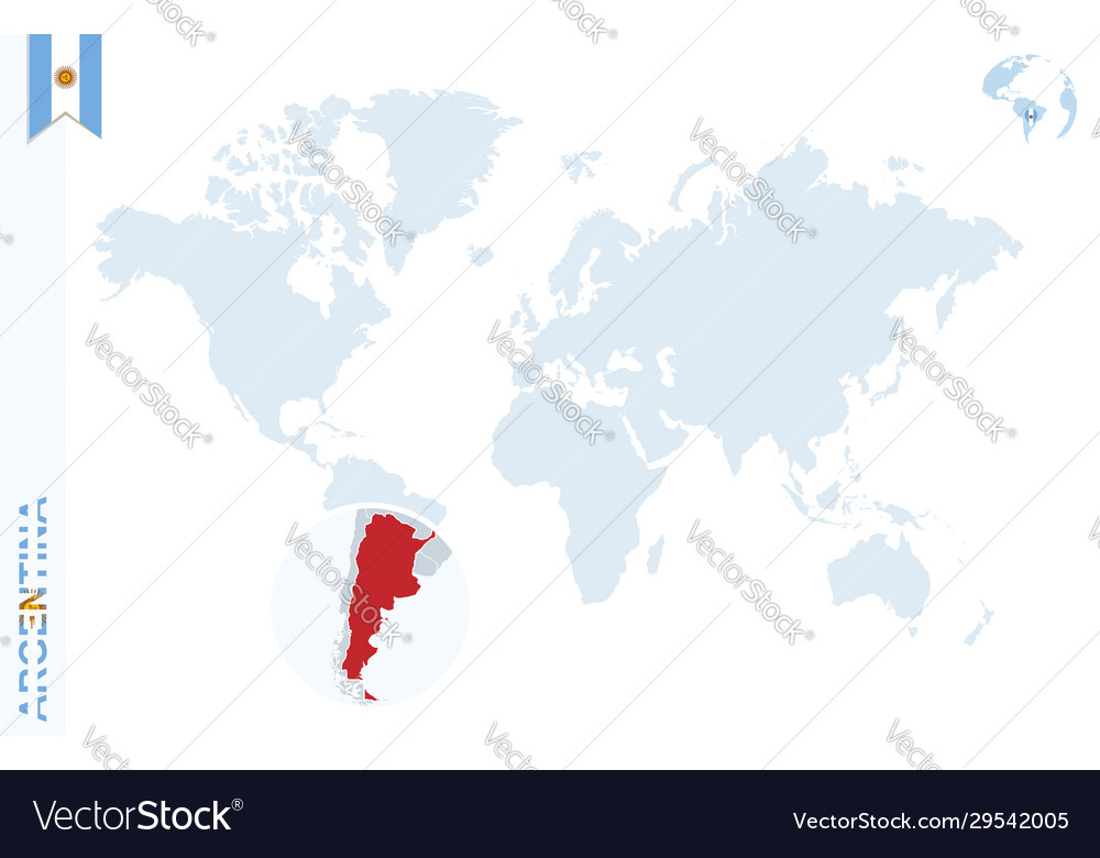 Blue World Map With Magnifying On Argentina Vector Image Blue World Map With Magnifying On Argentina Vector 29542005
