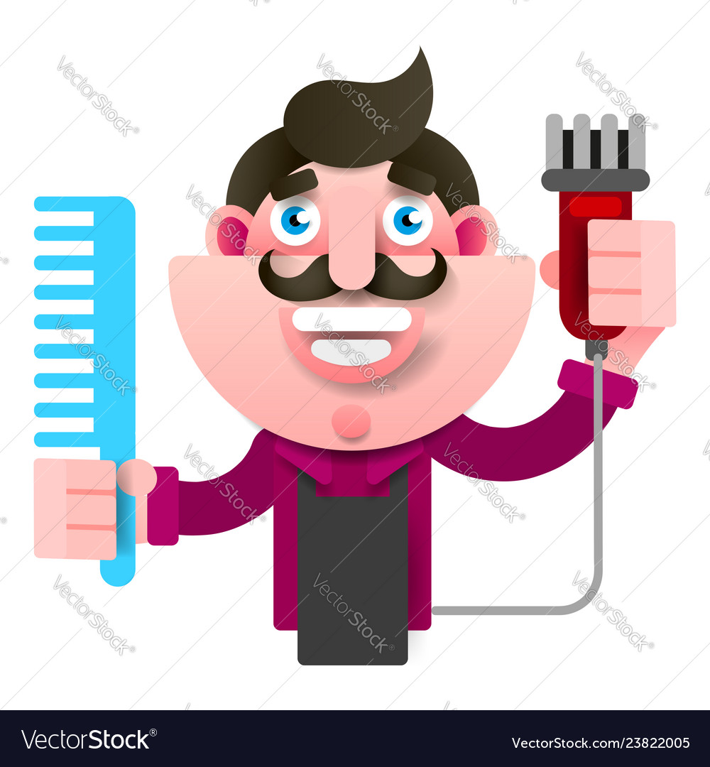 Cartoon Successful Hairdresser In An Apron With A Vector Image