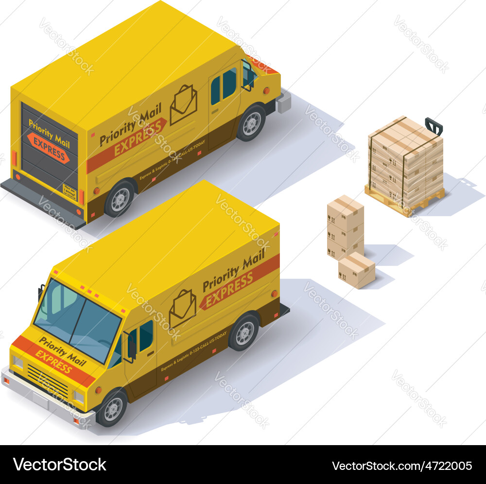 Isometric mail van Royalty Free Vector Image - VectorStock