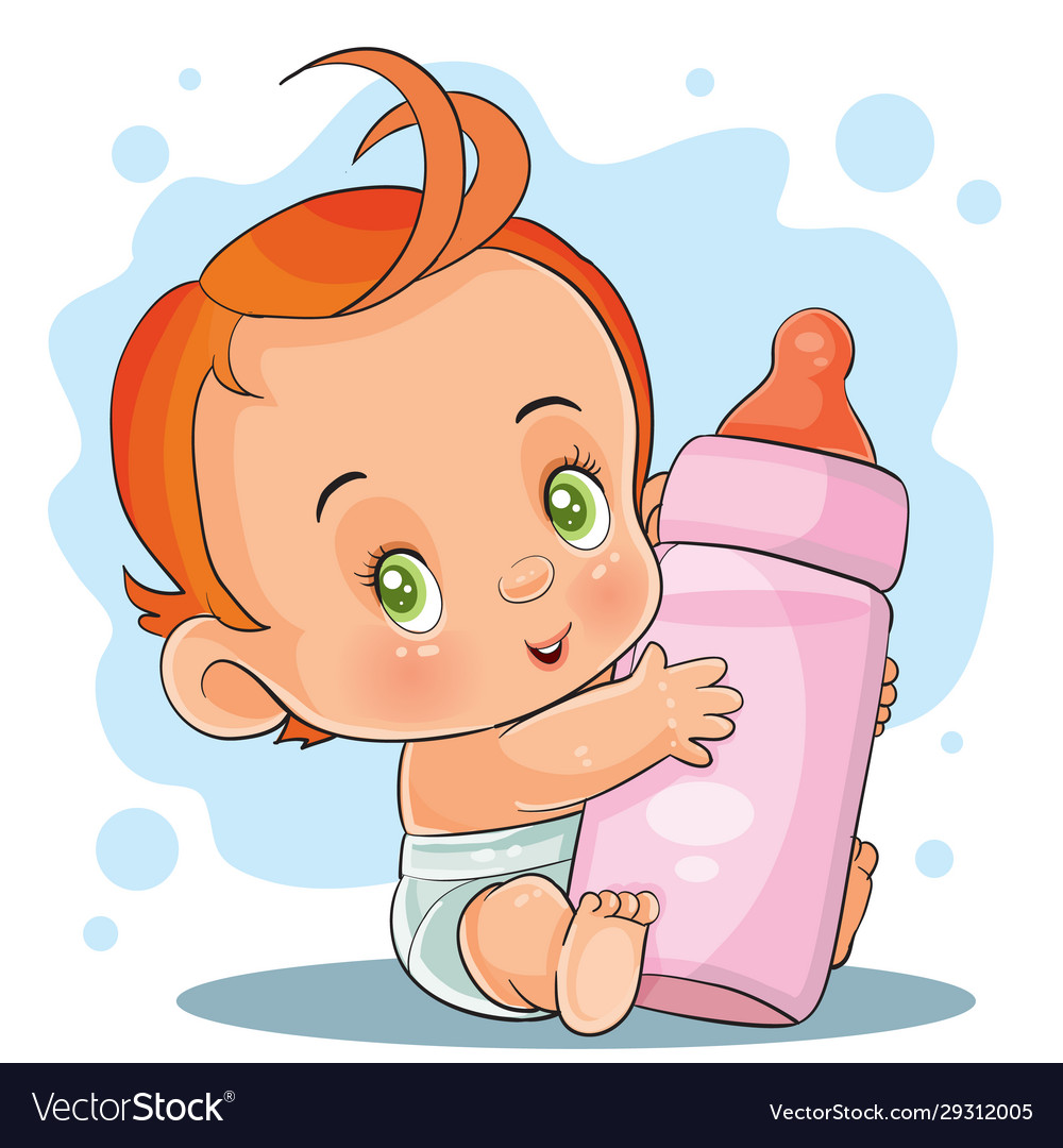 Little child with red hair and a deep diaper holds