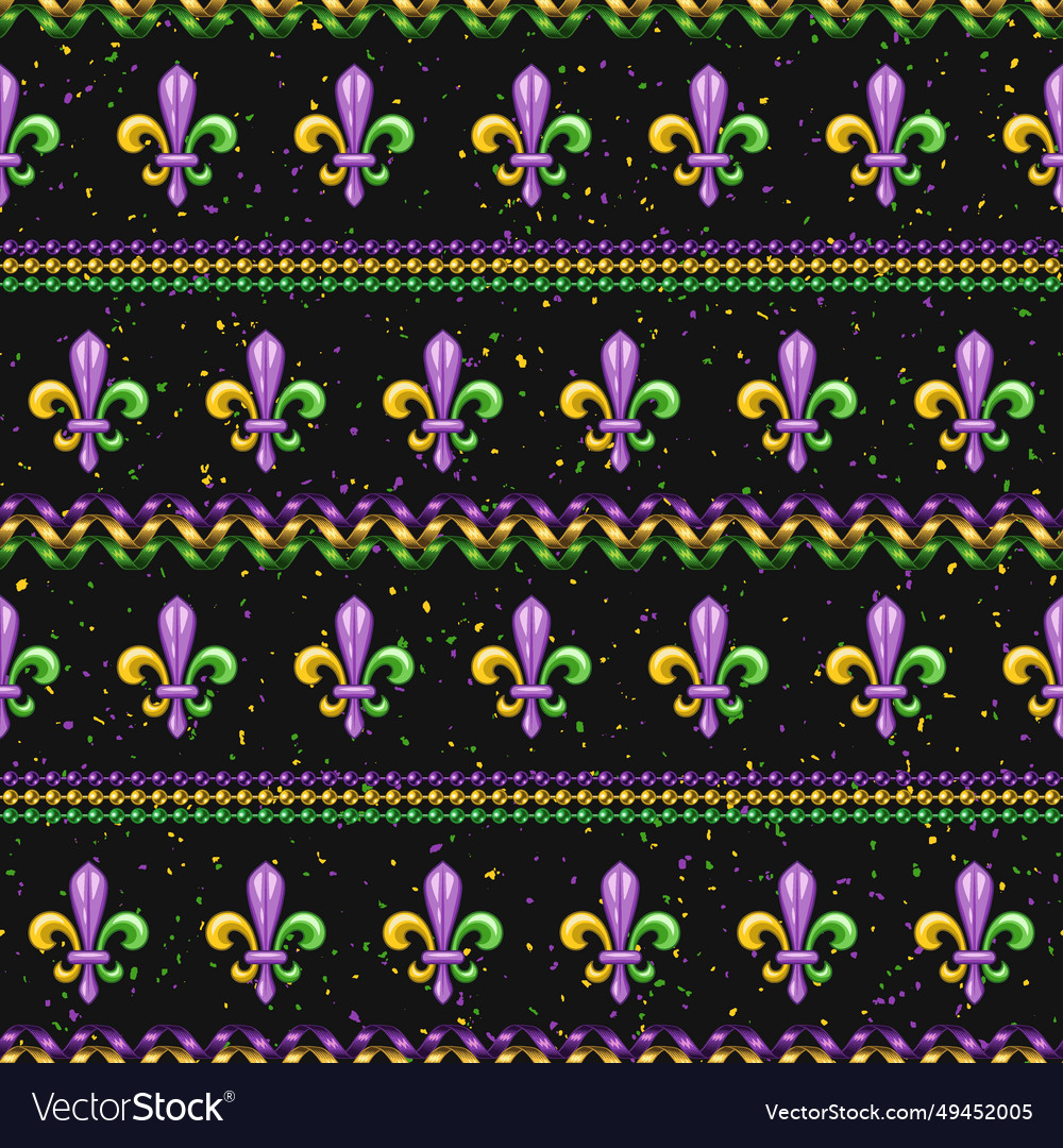 Mardi gras pattern with fleur de lis beads Vector Image