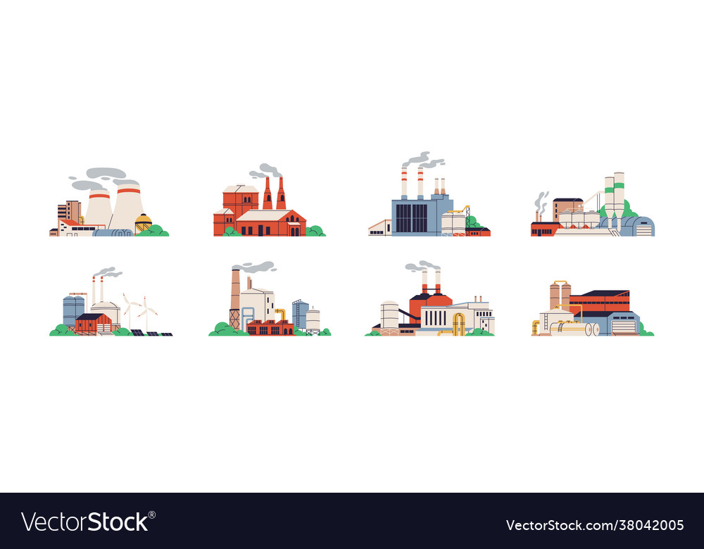 Set power stations and plants for energy Vector Image