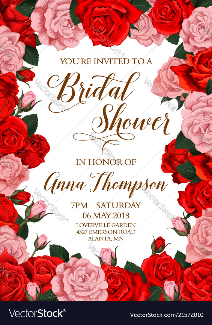 Bridal Shower Invitation Card With Flower Frame Vector Image