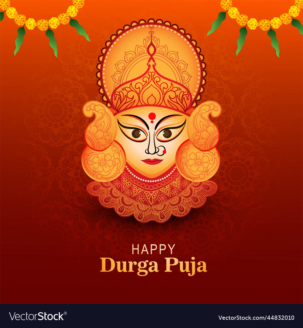 Happy durga pooja indian festival card colorful Vector Image