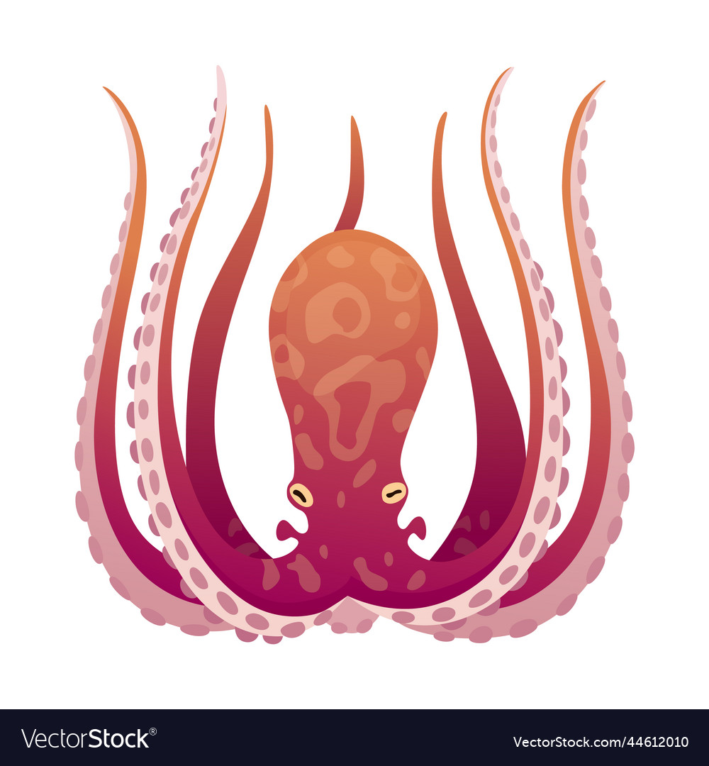 Octopus cartoon flat character with suckers Vector Image