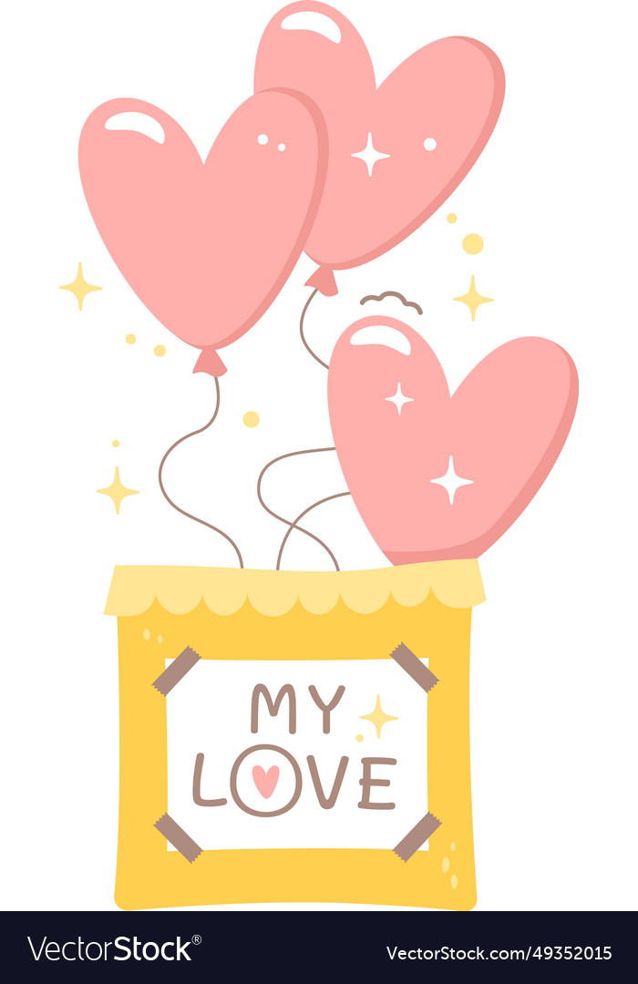 Box with balloons valentines day lettering sticker