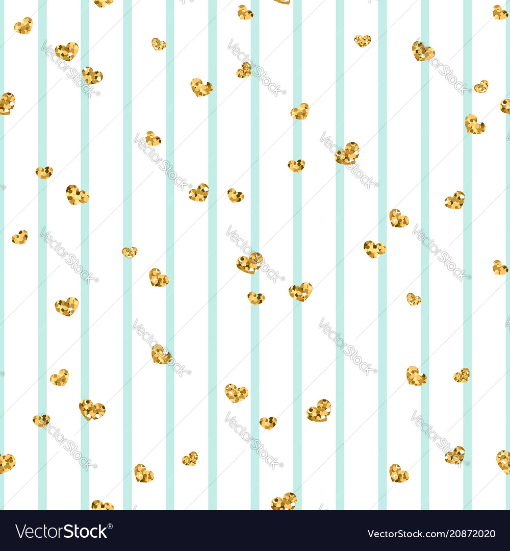 Gold heart seamless pattern blue-white geometric Vector Image