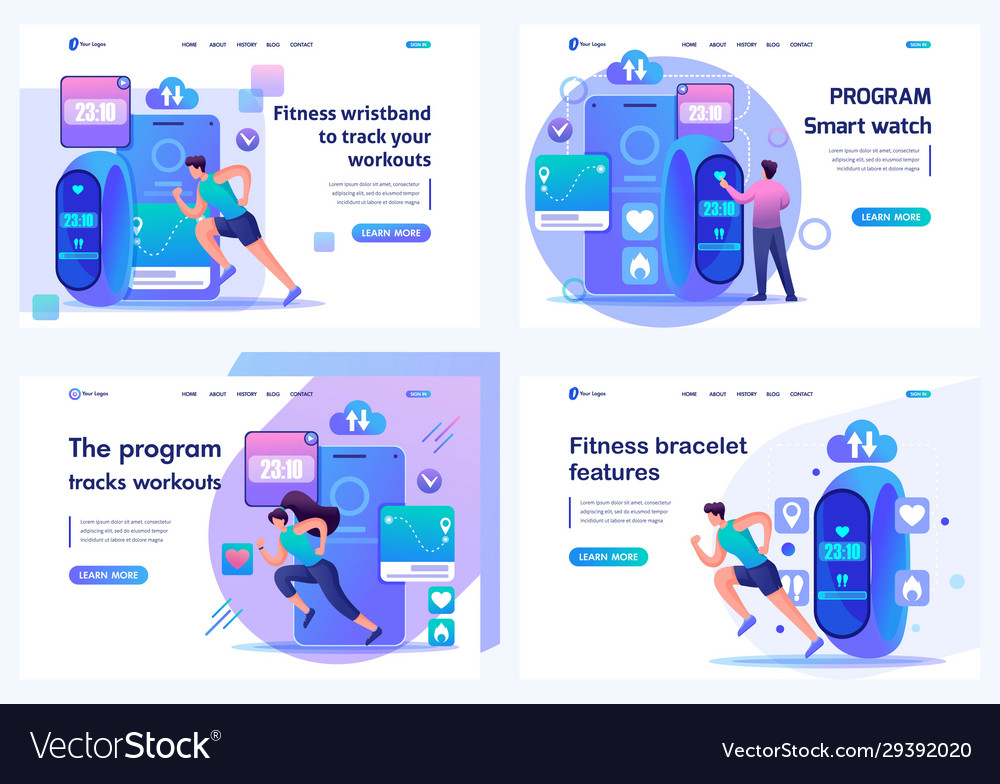 Set 2d flat use mobile app to track workouts Vector Image