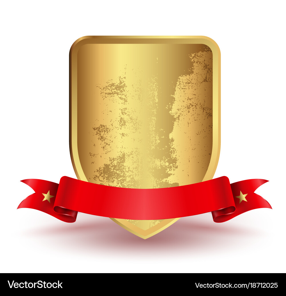 Badge shield with red ribbon Royalty Free Vector Image
