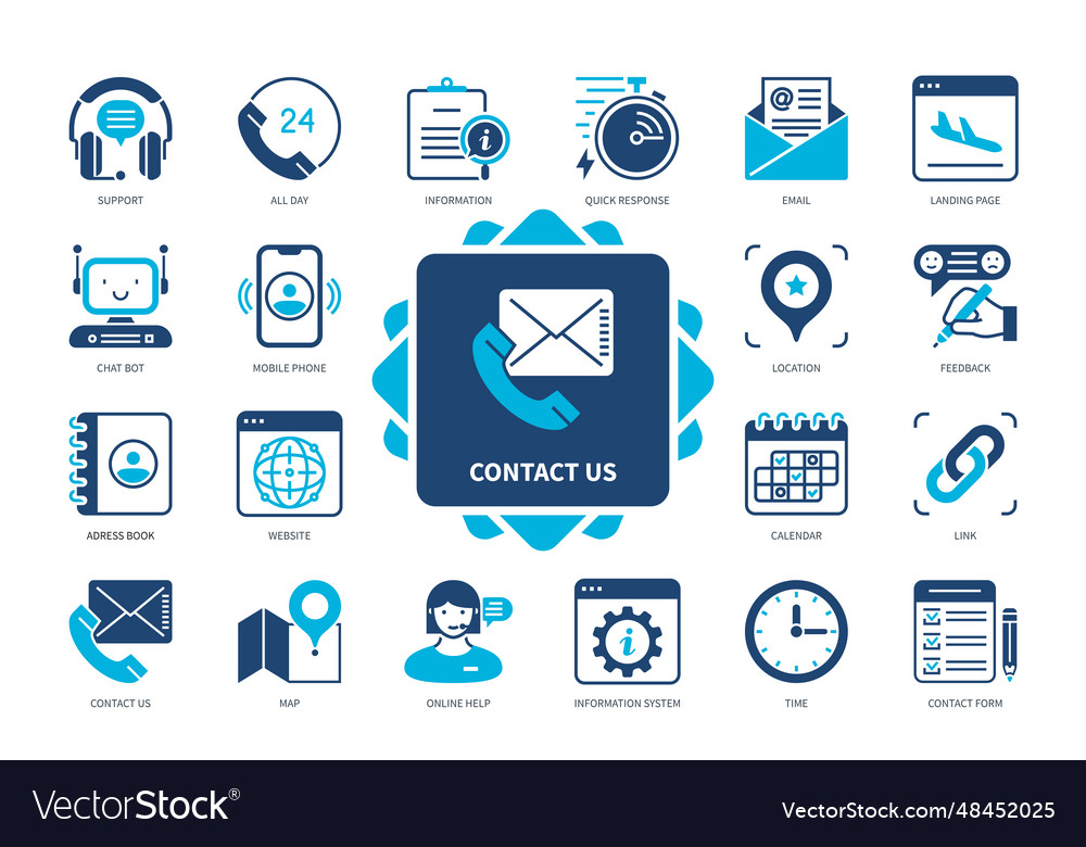 Contact us solid icon set Royalty Free Vector Image