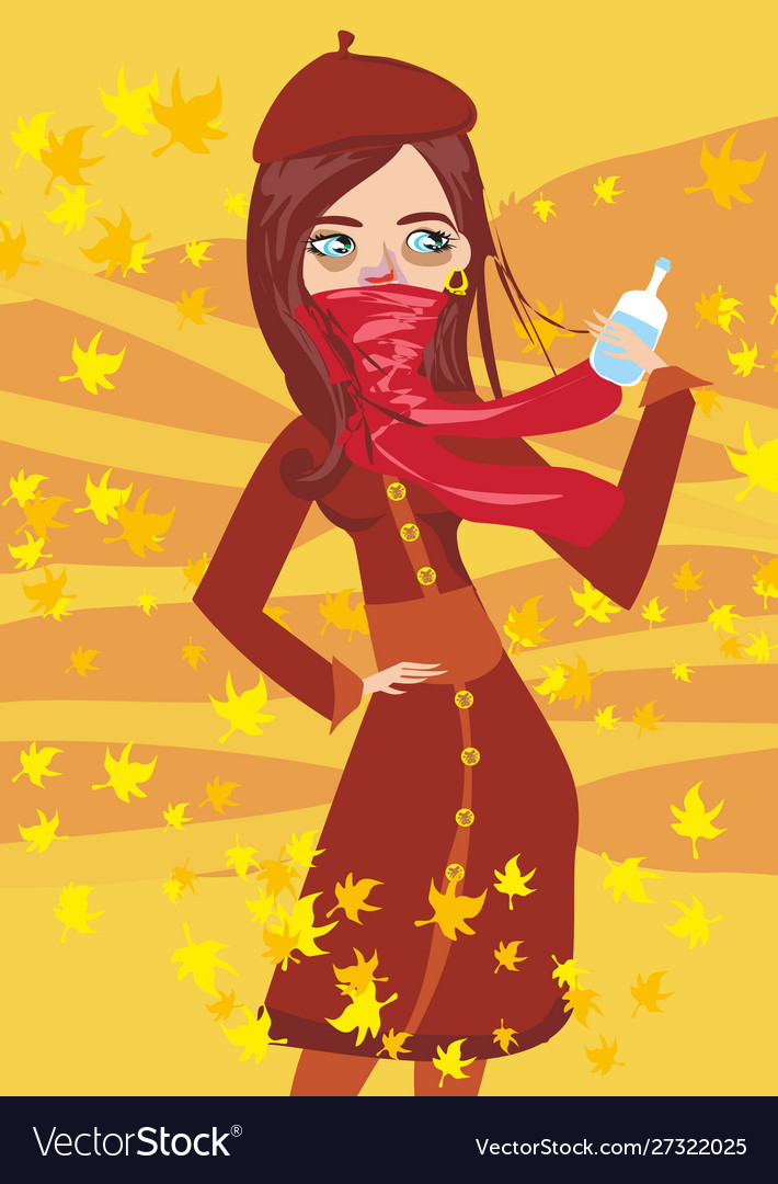 Girl sick in autumn Royalty Free Vector Image - VectorStock