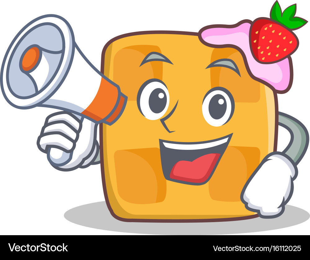 Waffle character cartoon design with megaphone Vector Image