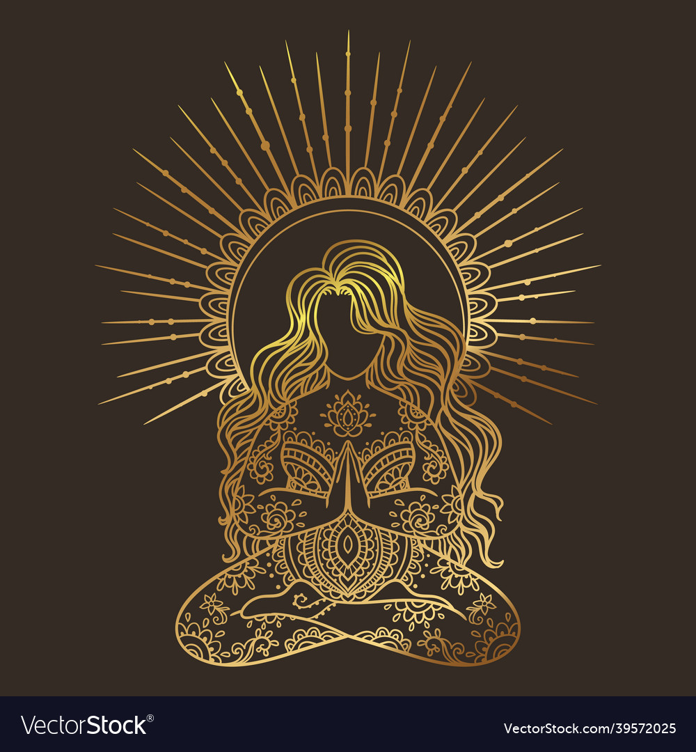 Yoga meditation pose ornamental Royalty Free Vector Image