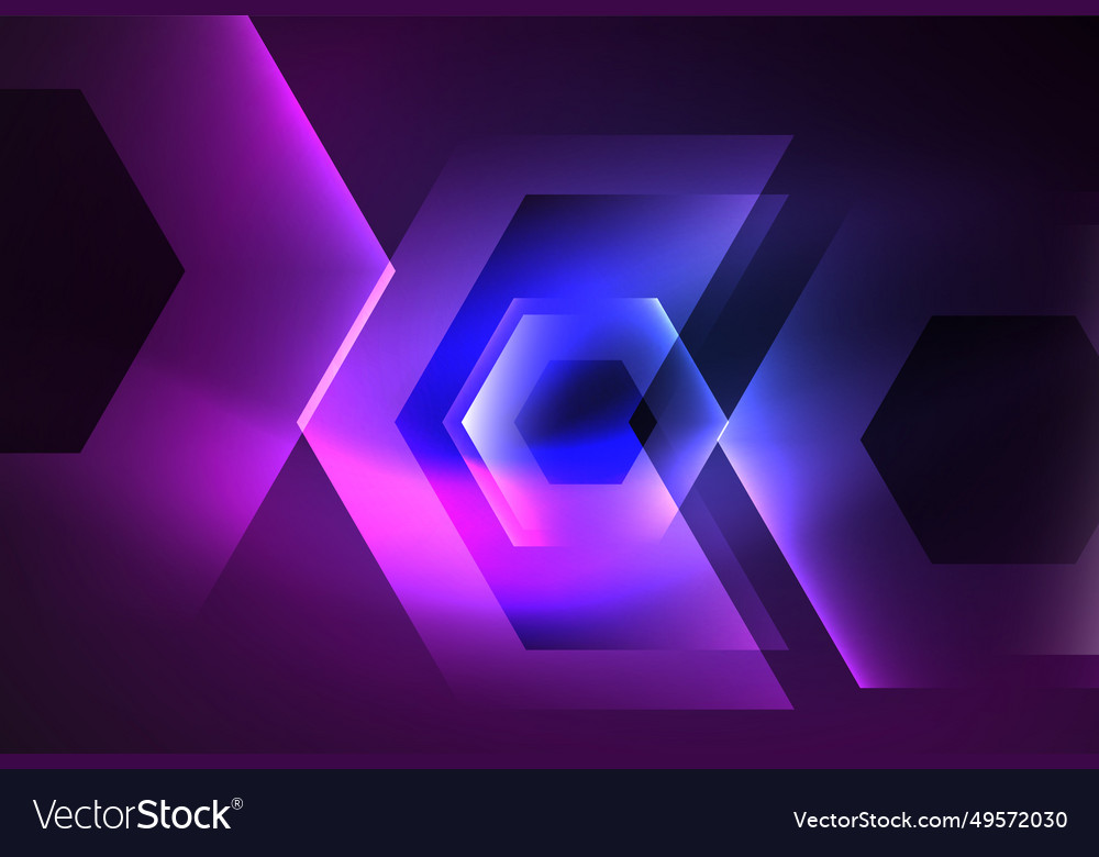 Arrow hexagon neon light glowing shapes background