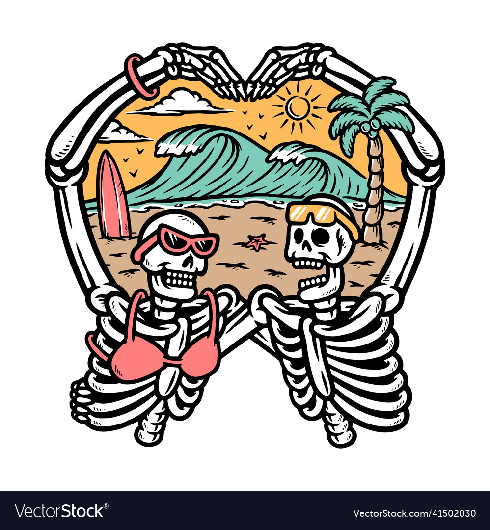 Couple of skulls love the beach Royalty Free Vector Image