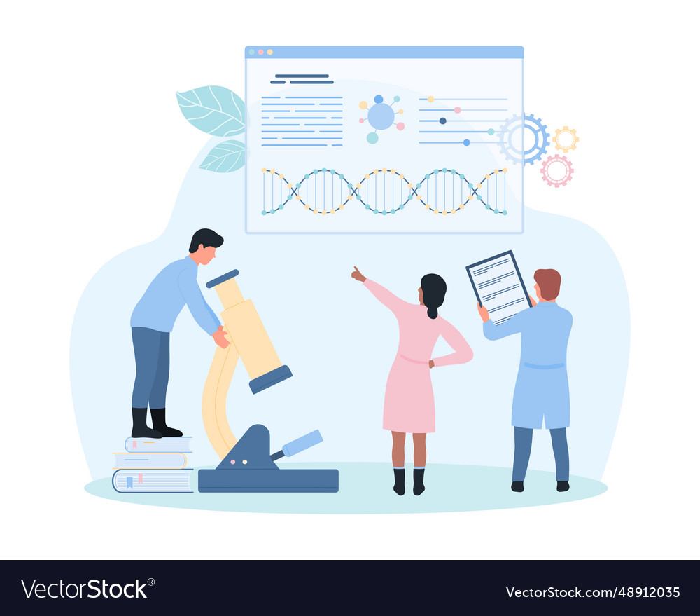 Dna research by scientists in laboratory tiny Vector Image