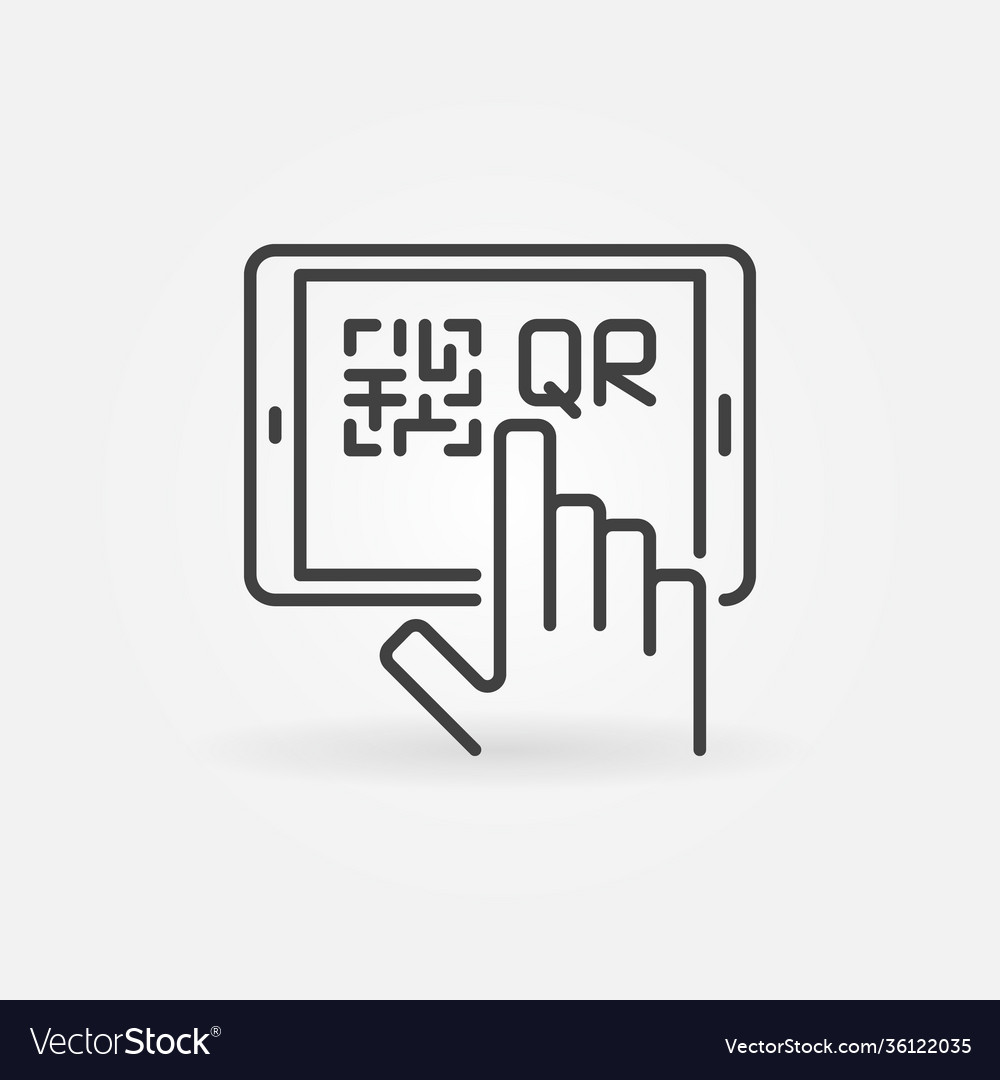 Hand and tablet with qr code linear concept Vector Image
