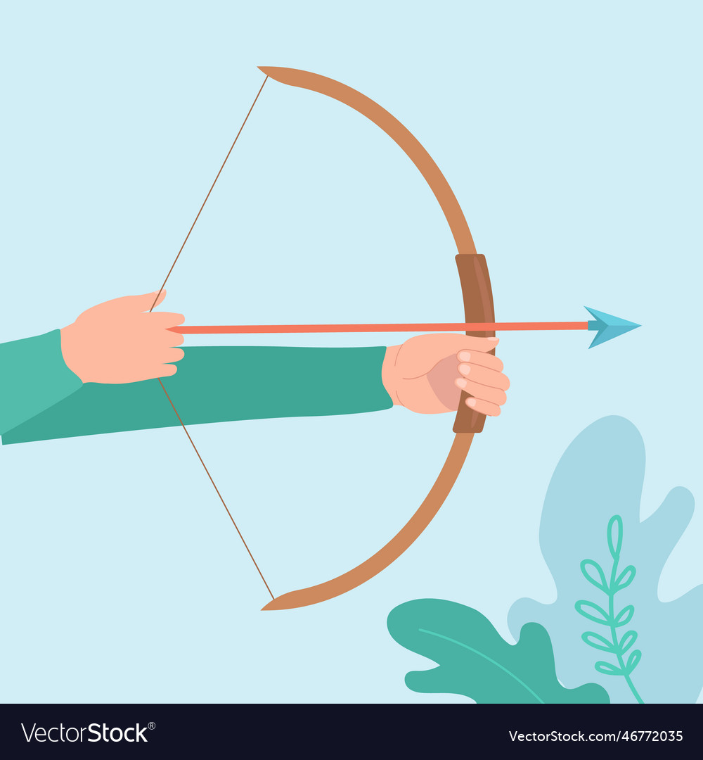 Hands of archer pulling string of recurving bow Vector Image