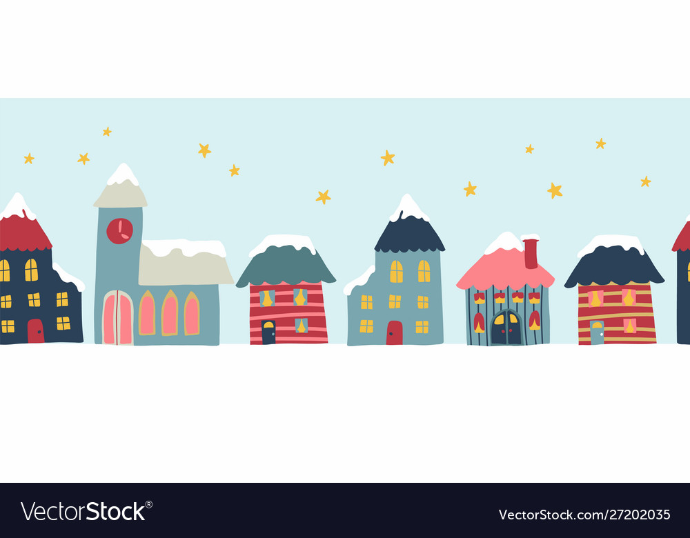 Seamless border with cute hand drawn house vector image Seamless border with cute hand drawn house
