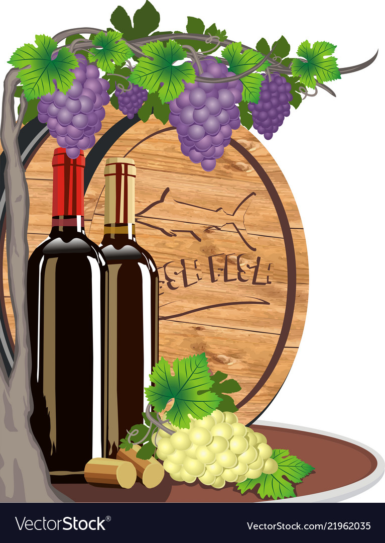 Still life with wine and grapes a wooden Vector Image