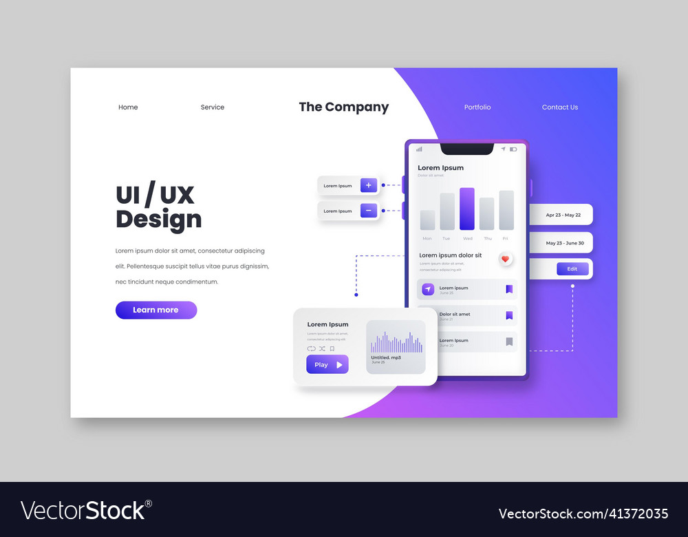 Uiux design landing page Royalty Free Vector Image
