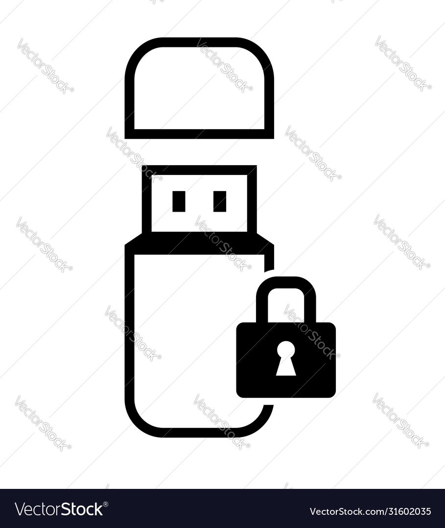 Usb flash drive line with closed padlock icon Vector Image