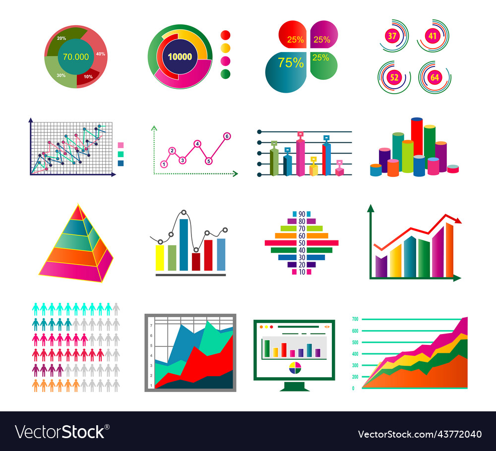 Colorful diagram and chart icons Royalty Free Vector Image