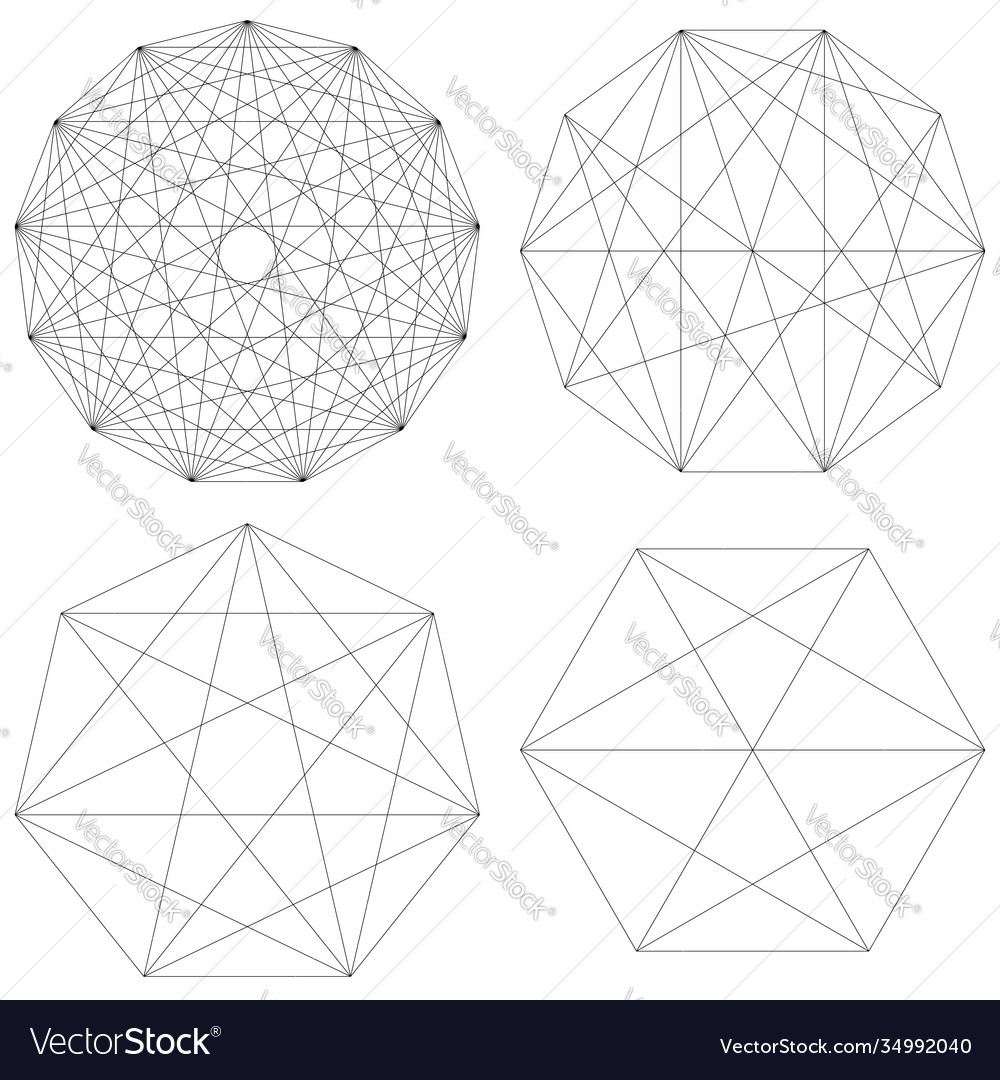 Geometric polygon set with diagonal angles drawn Vector Image