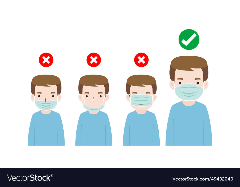 Men showing how to wear surgical mask Royalty Free Vector