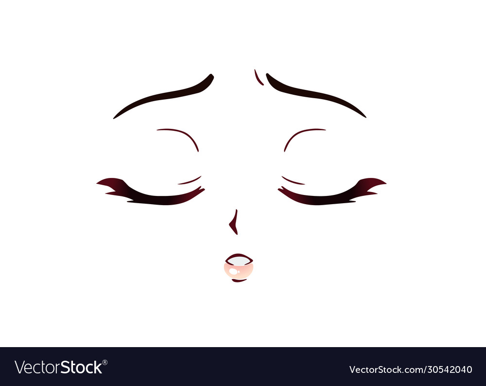 Sad anime face manga style closed eyes Royalty Free Vector