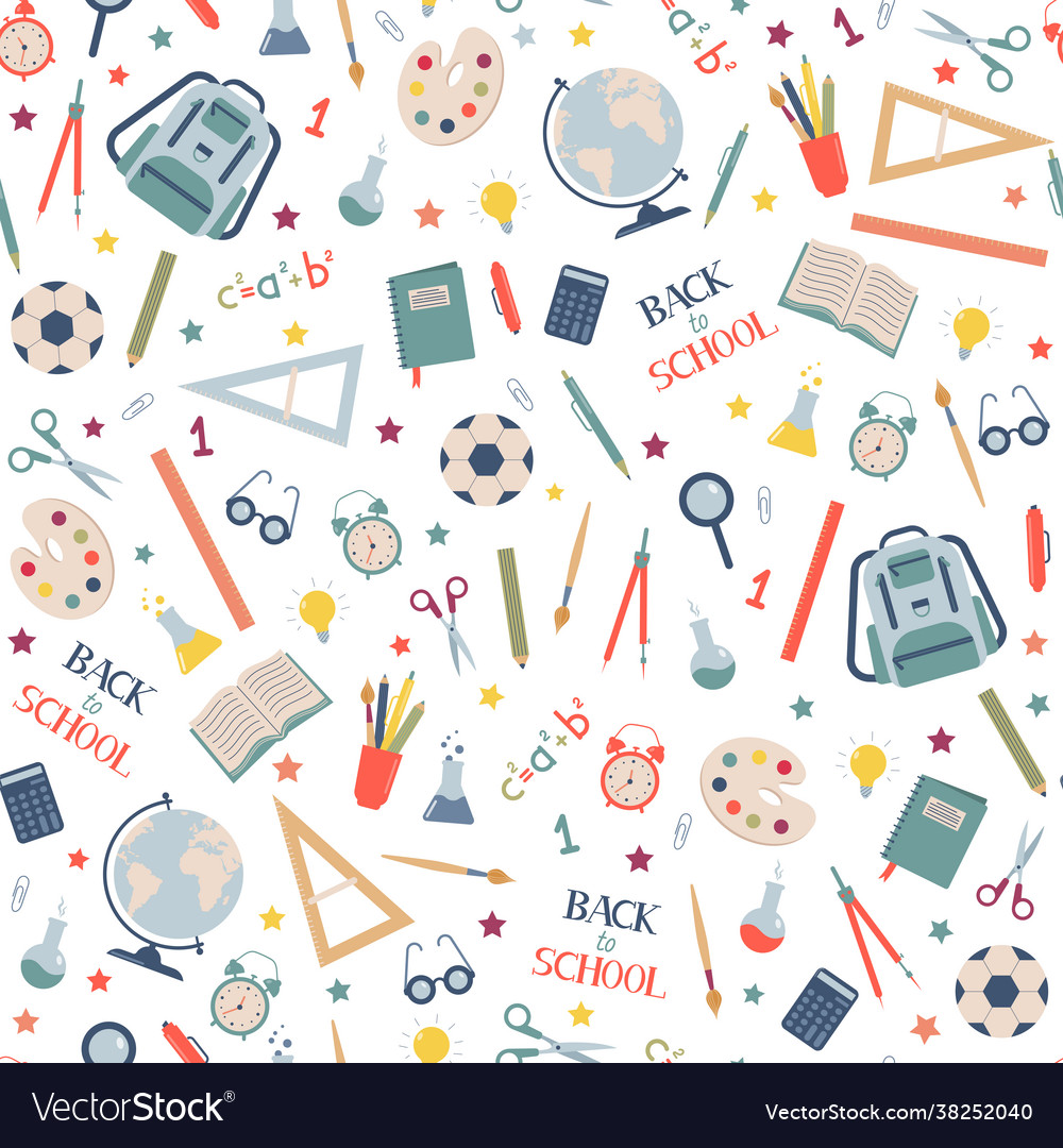 School supplies seamless pattern Royalty Free Vector Image