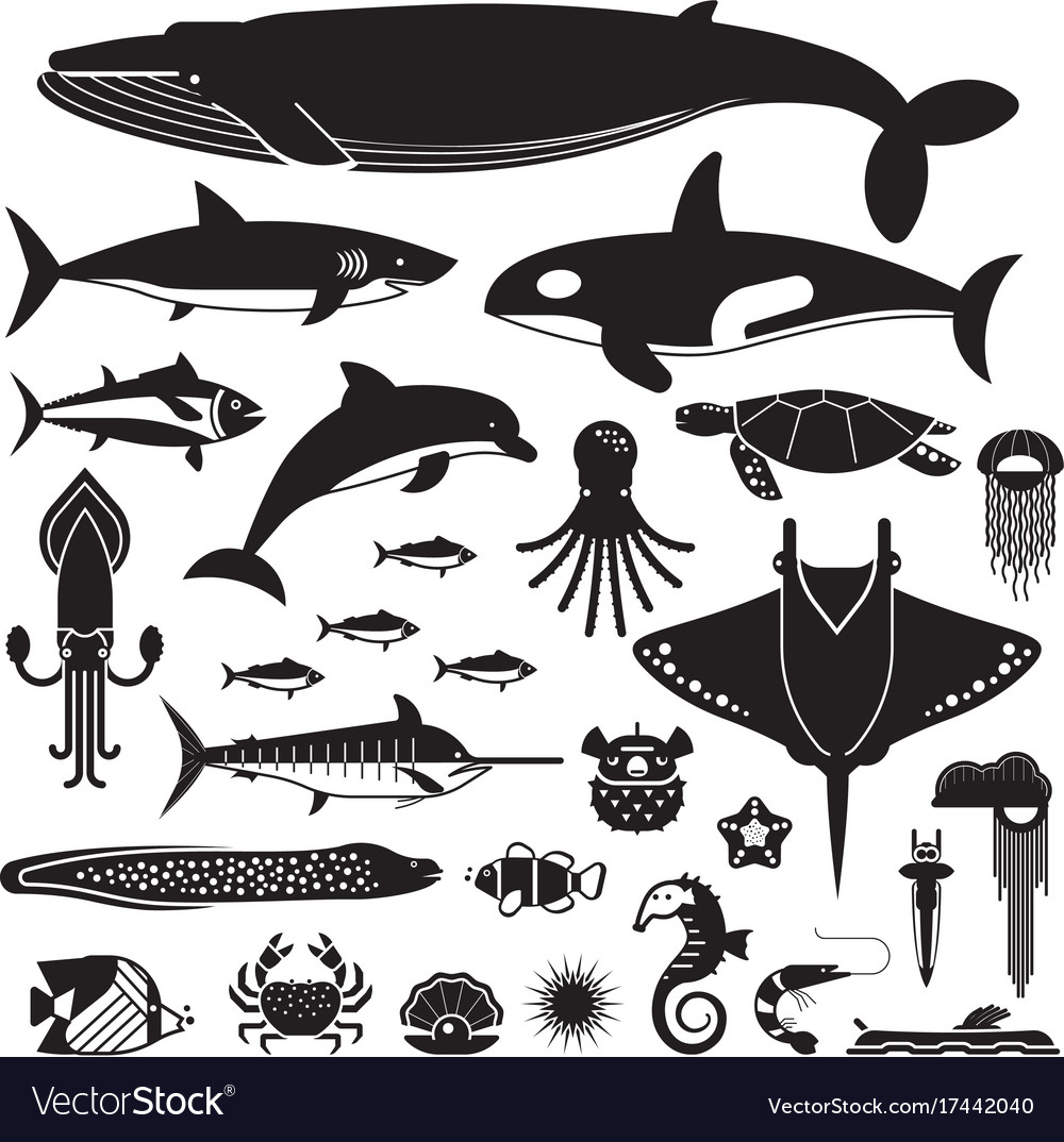 Sea life and underwater animals icons Royalty Free Vector