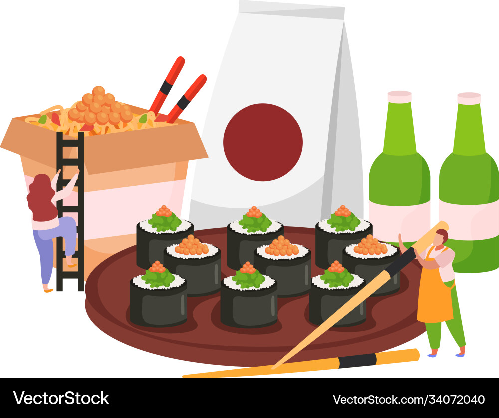 Sushi flat colored composition Royalty Free Vector Image