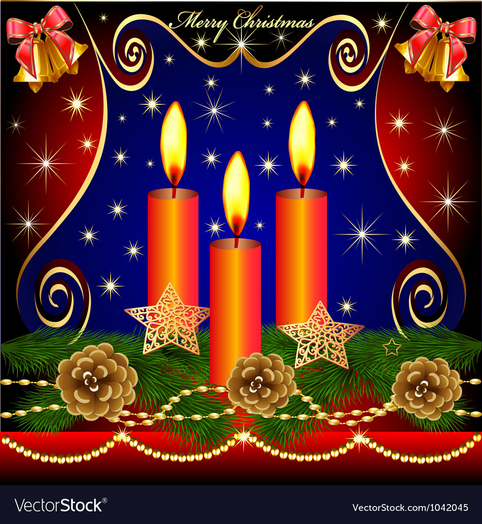 Christmas background with candles cones Royalty Free Vector