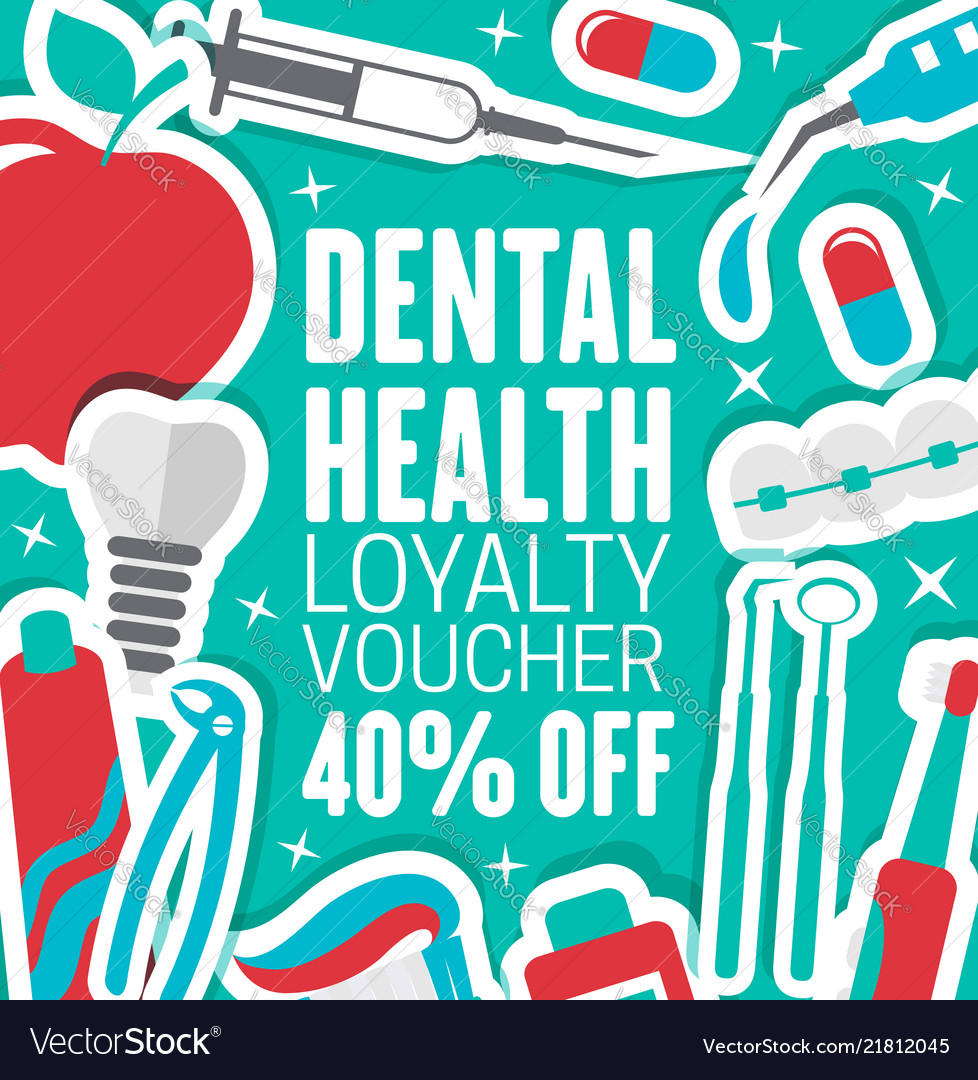 Dental clinic loyalty discount voucher vector image Dental clinic loyalty discount voucher