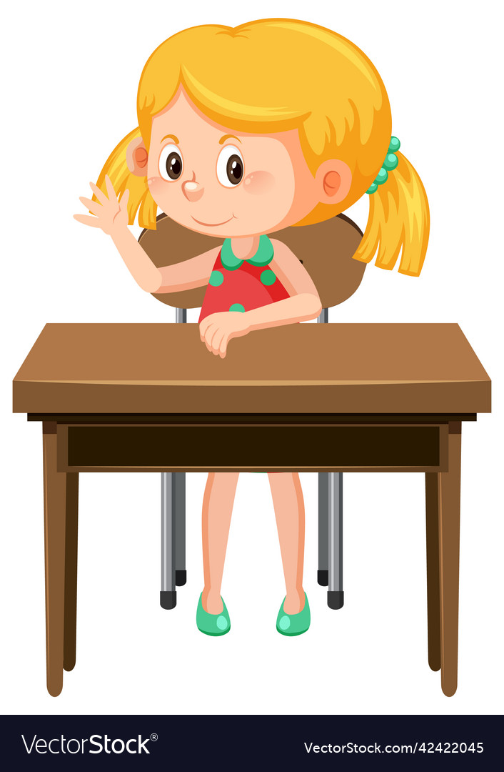 Girl sitting on a school desk Royalty Free Vector Image