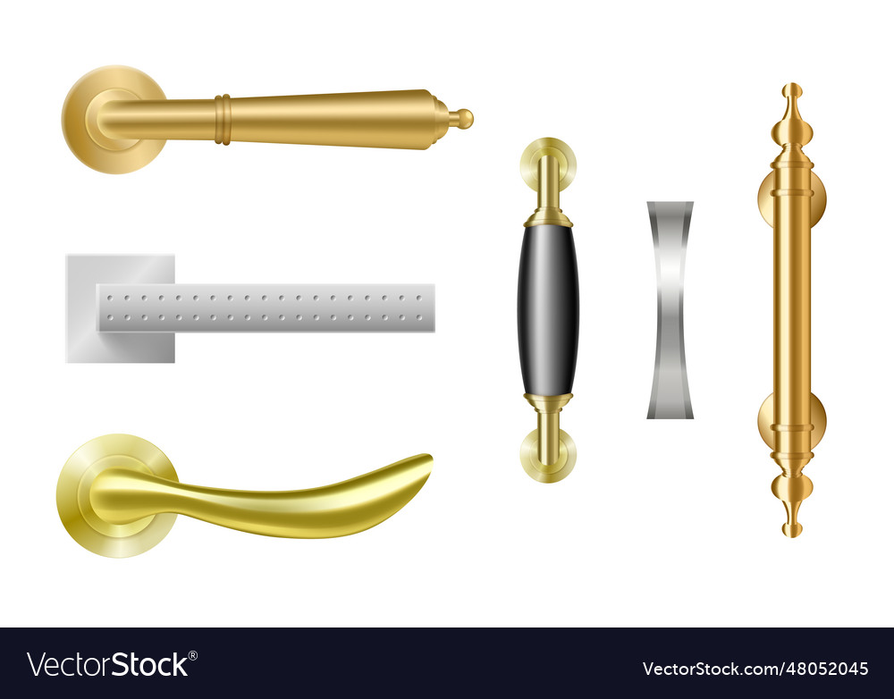 Golden and silver door handles realistic metal Vector Image