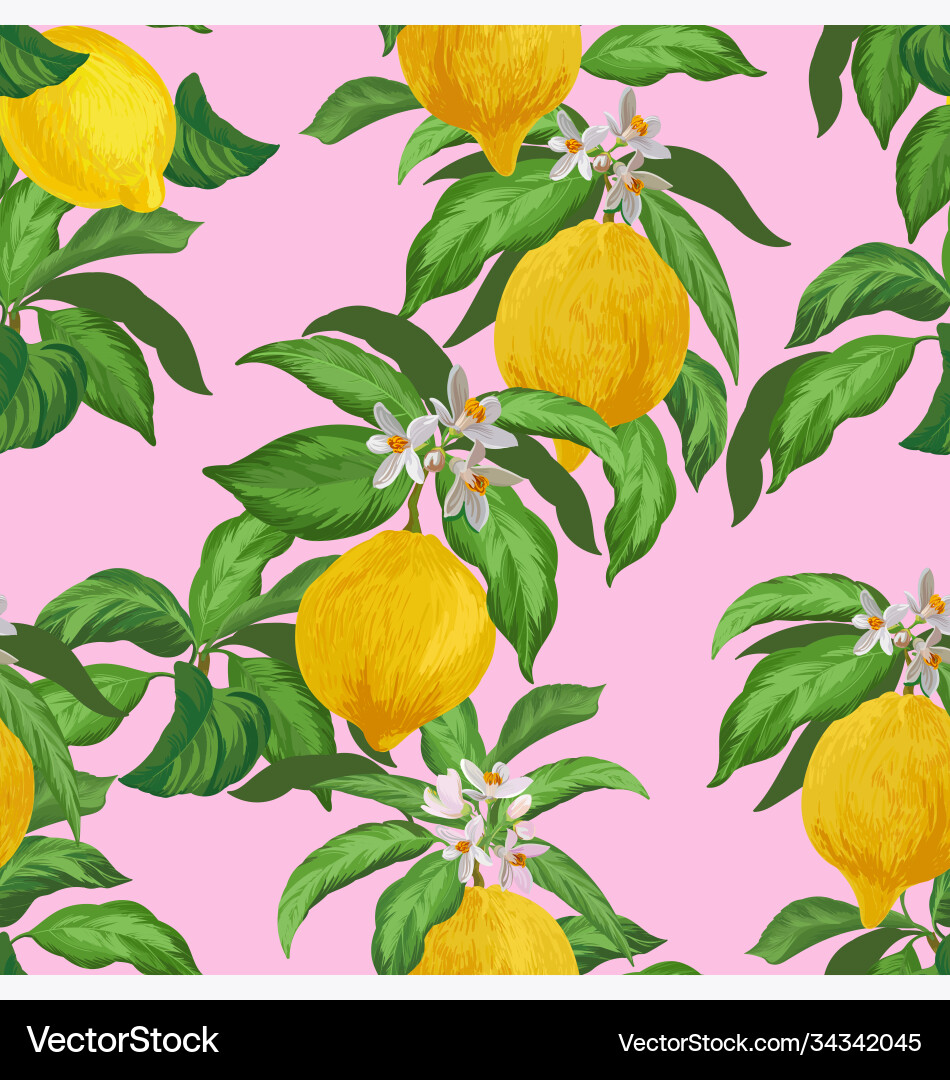 Lemon seamless pattern tropical fruit Royalty Free Vector