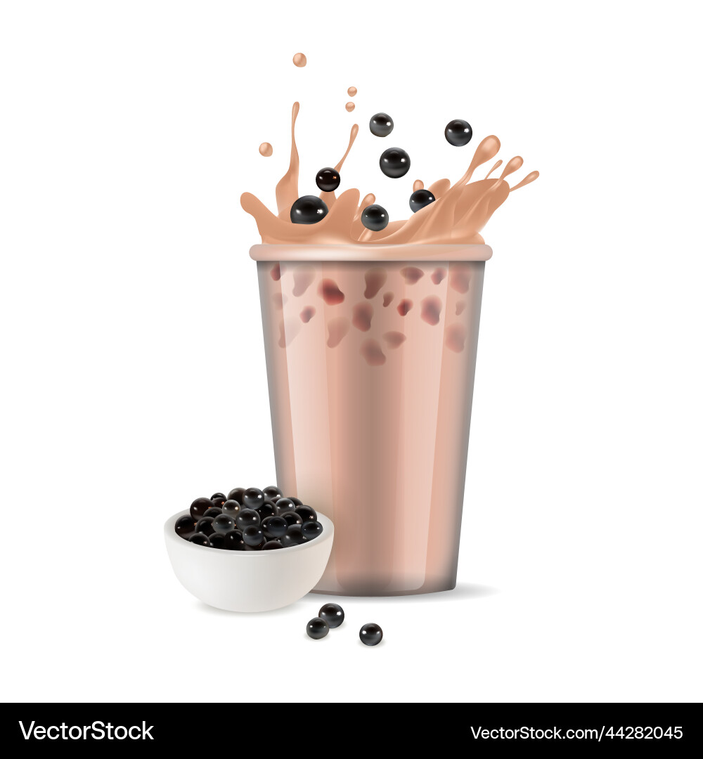 Realistic detailed 3d bubble milk tea Royalty Free Vector