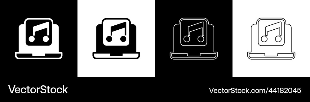 Set laptop with music note symbol on screen icon Vector Image