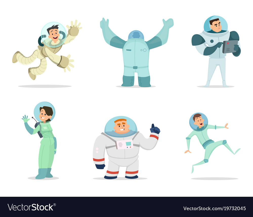 space characters mascots of astronauts in cartoon vector image