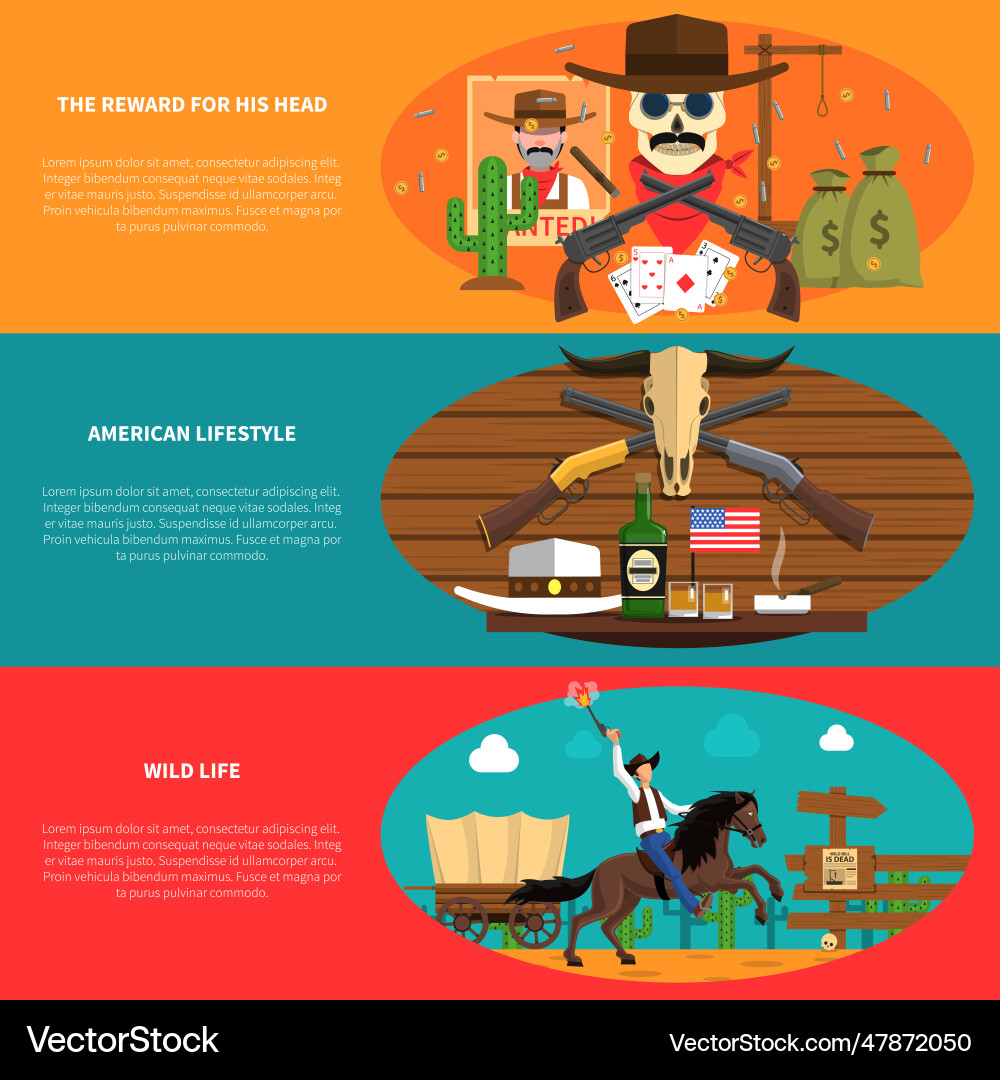 Cowboy banner set banner set Royalty Free Vector Image